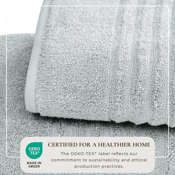 Woverly Luxury Ribbed 100% Cotton Quick Dry 6 Piece Bath Towel Set Light Gray - Picture 2 of 7